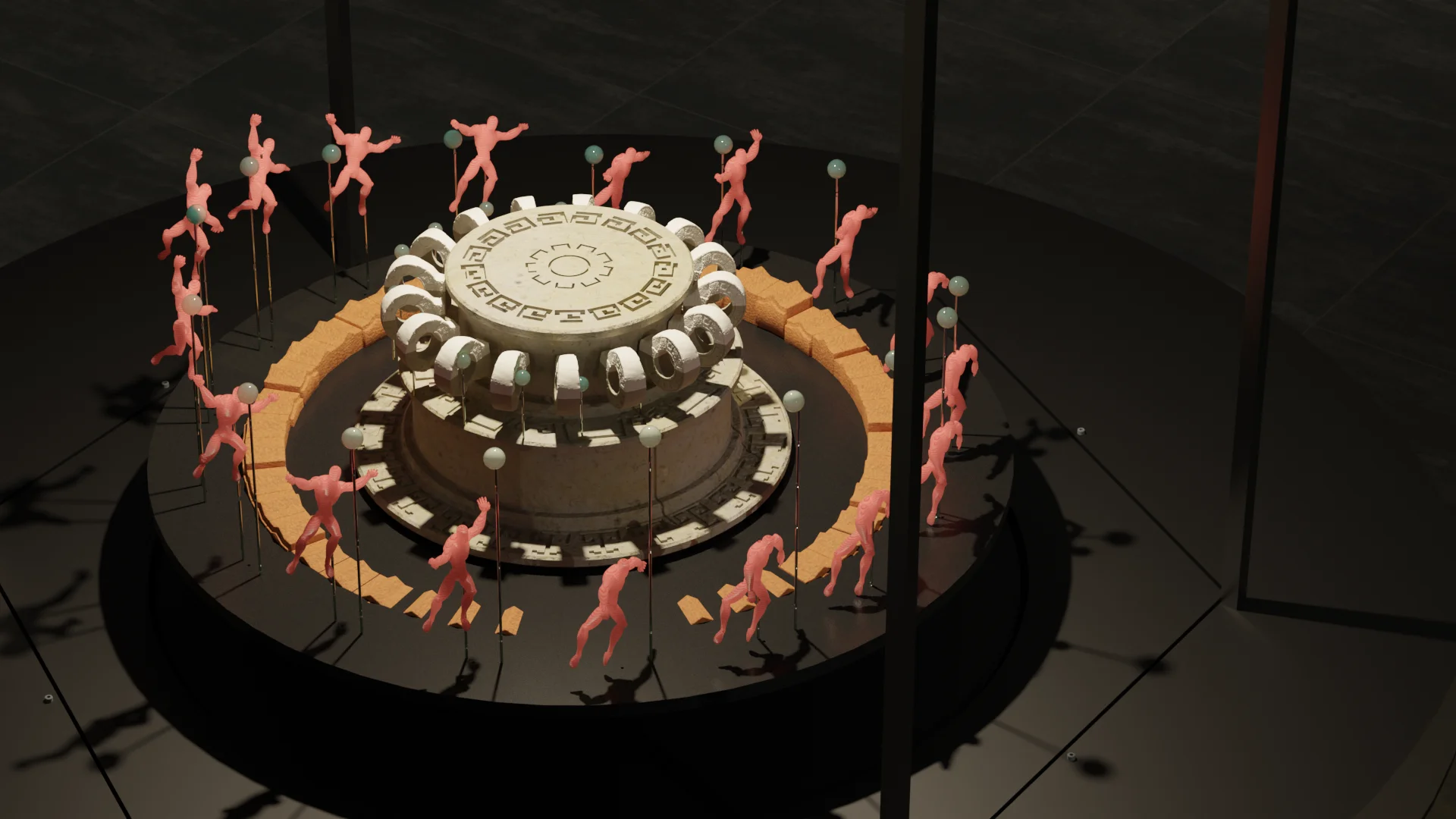 Zootropo 3D — bird's eye view of figures arranged in circle