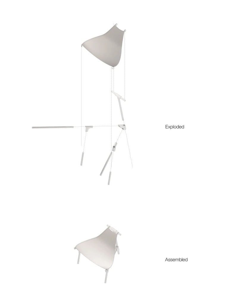 Assembly diagram &mdash; exploded and assembled states